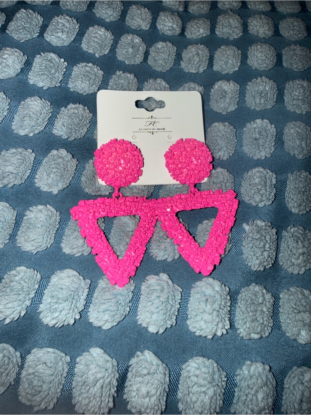 Bright Pink Textured Triangle Drop Earrings - Unbranded